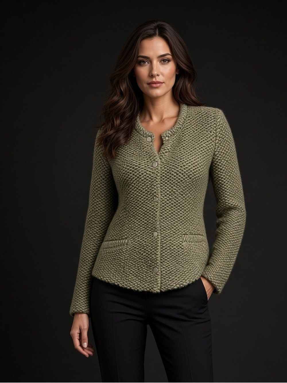 SET Urban Deluxe Knit Cardigan Jacket Green Wool Alpaca Size 4